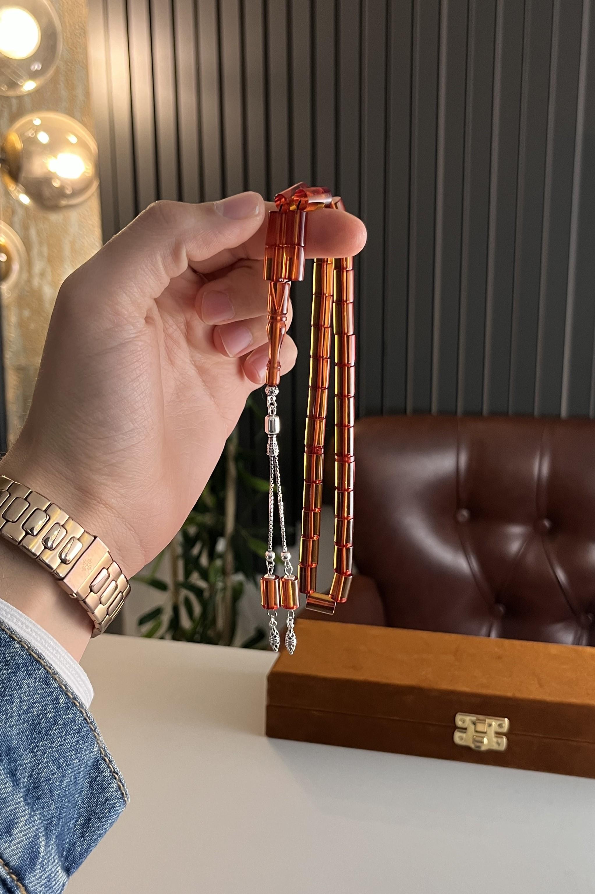 Clear Tasarı Fire-i Pressed Amber Kes-me Prayer Beads