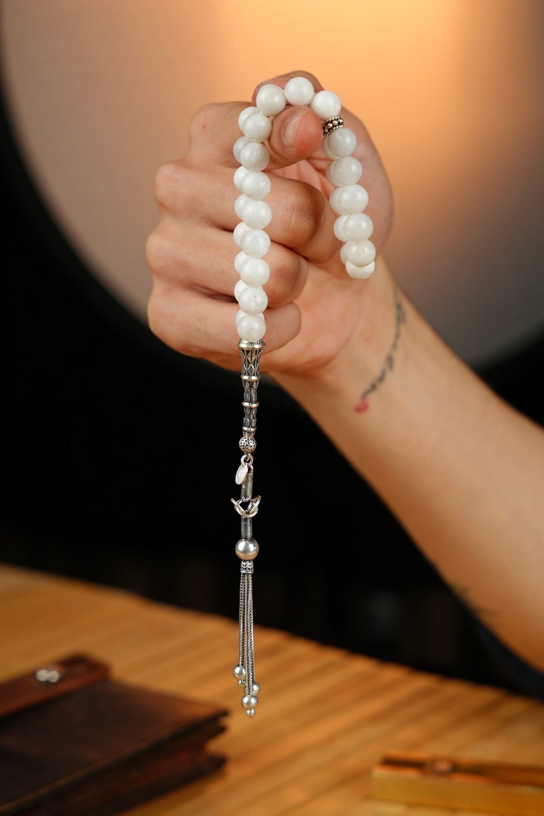 Certified Orjinal Moonstone Prayer Beads Silver Design