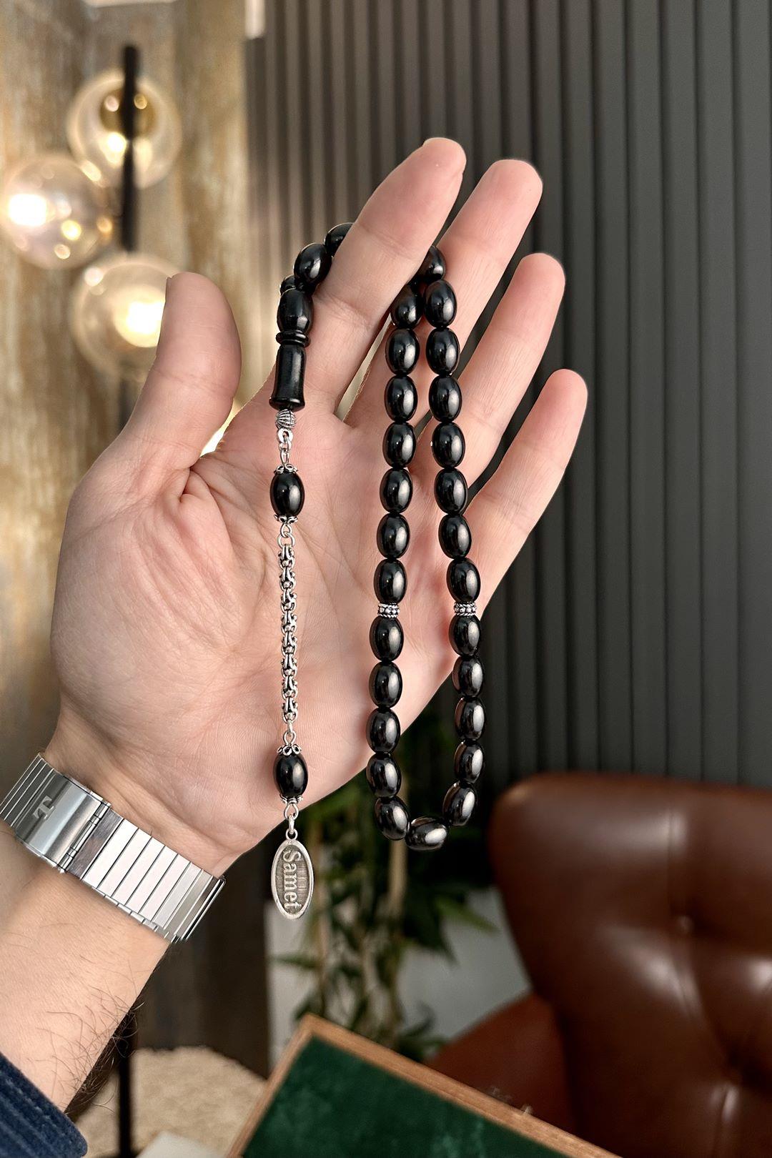 Sevdiğinize Special Personalized Oltu Stone Prayer Beads Silver
