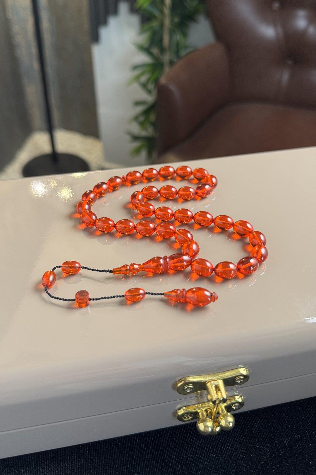Sistemli Design İskender Serisi Orange Fire-i Pressed Amber Prayer Beads