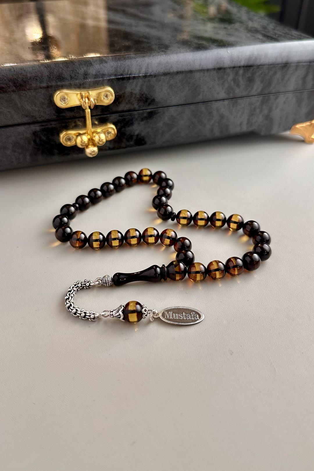 Sürmeli Fire Amber Prayer Beads Silver Personalized