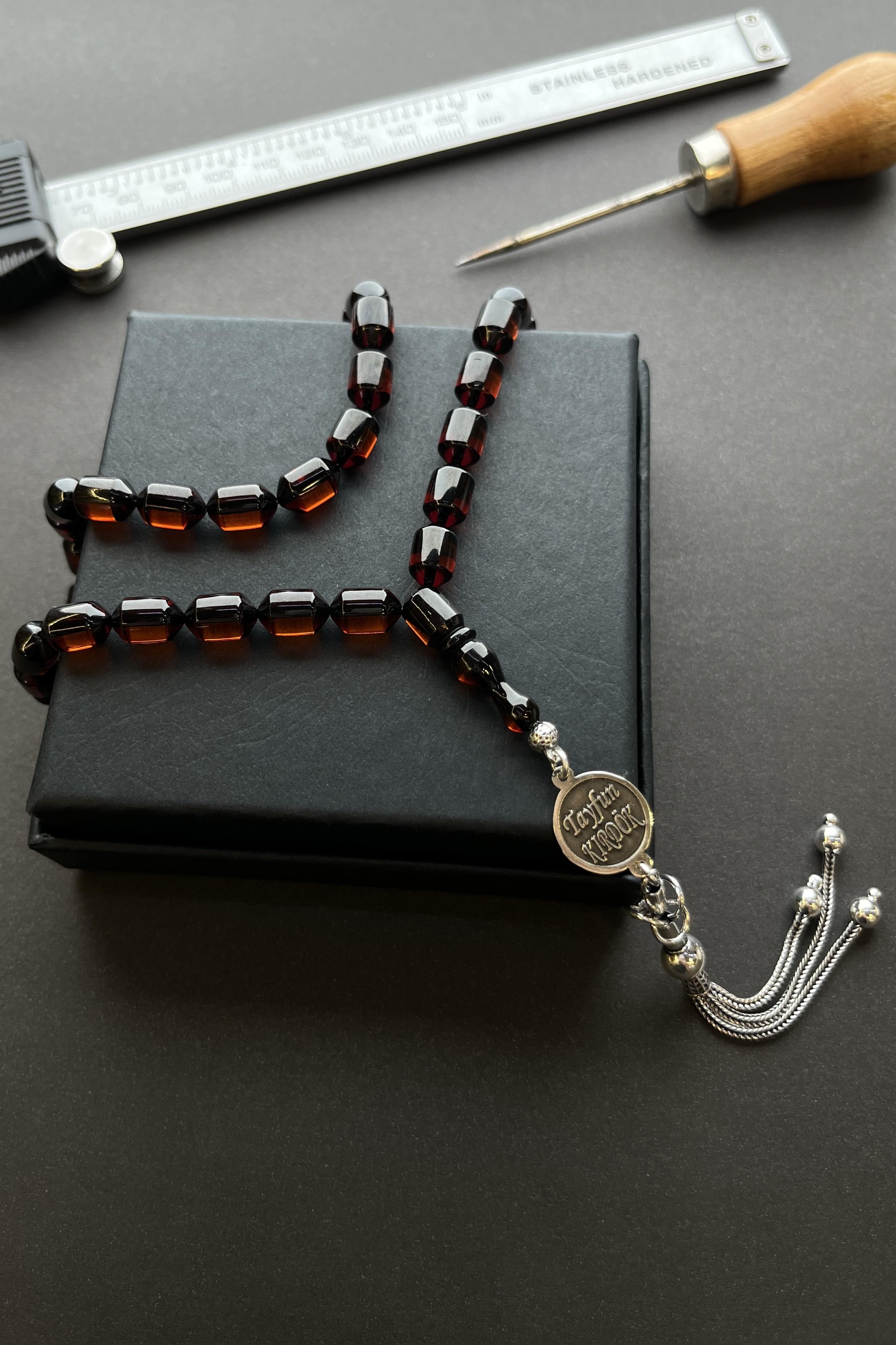 Sürmeli Bal Rengi Fire-i Pressed Amber Prayer Beads