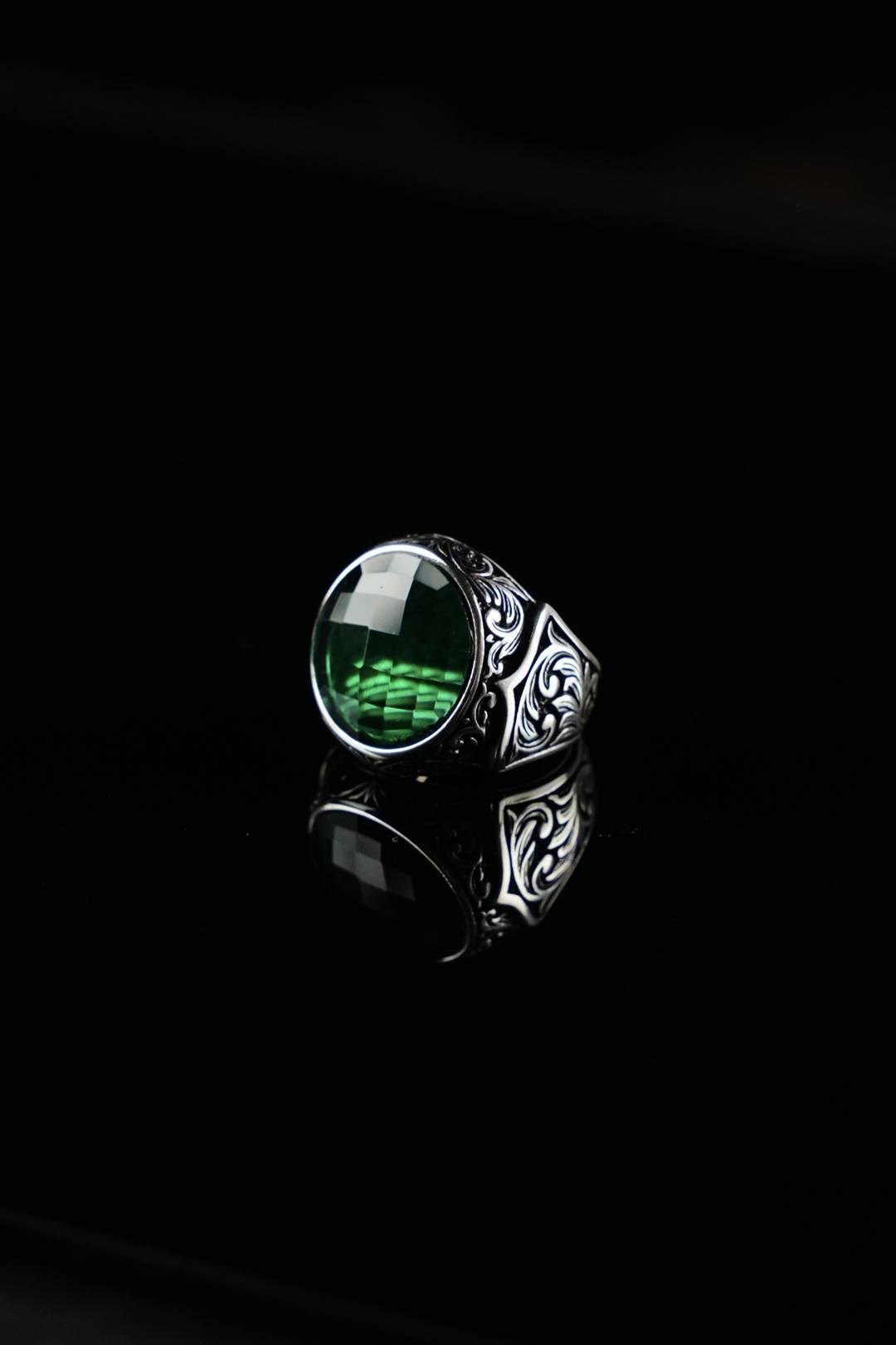 Topkapı Serisi Green Stone-set Silver Ring