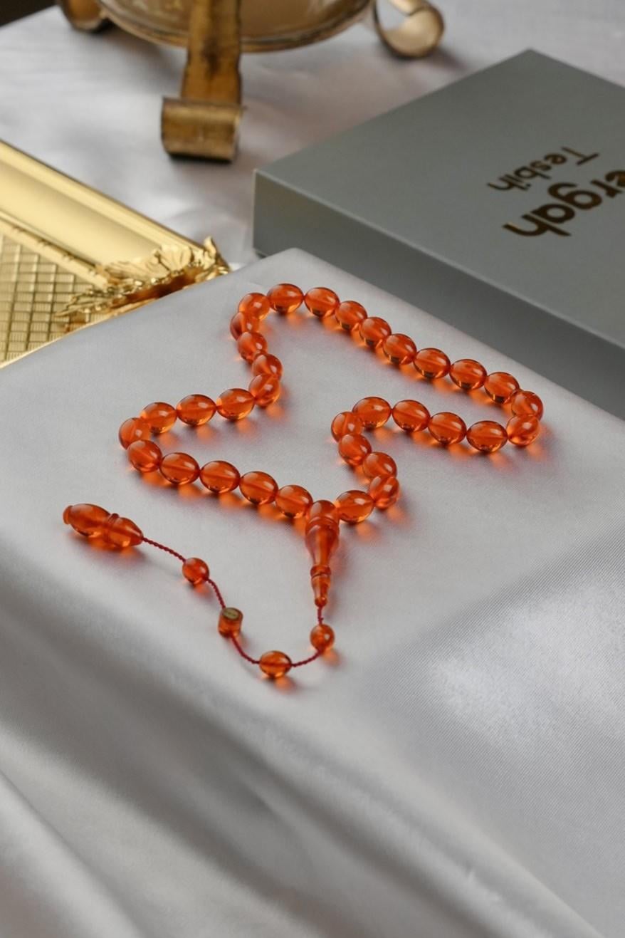 Üstad Muhammet Tacir Sistemli Design Beyzi Orange Fire-i Pressed Prayer Beads