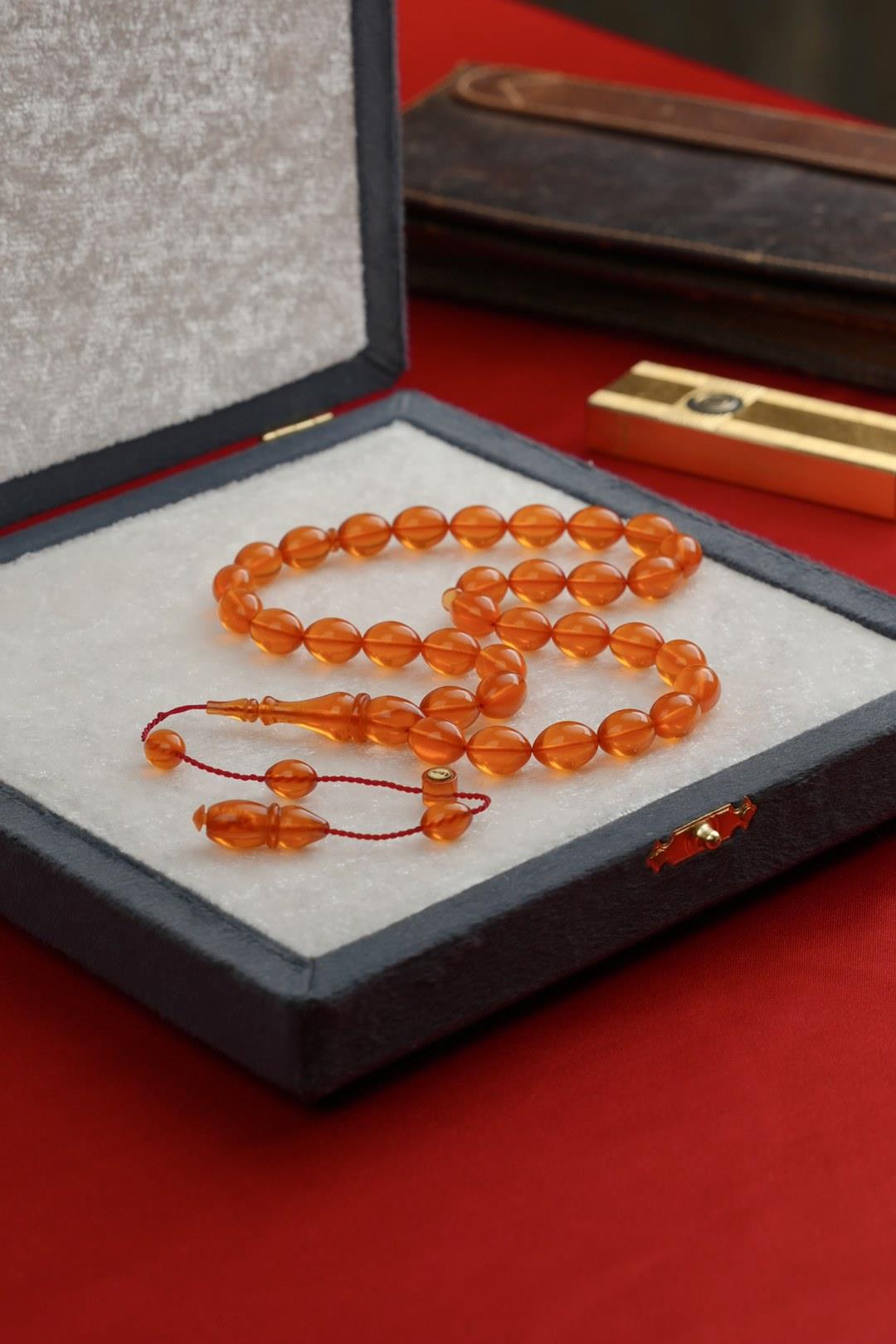 Üstad Muhammet Tacir Sistemli Design Beyzi Orange Fire-i Pressed Prayer Beads