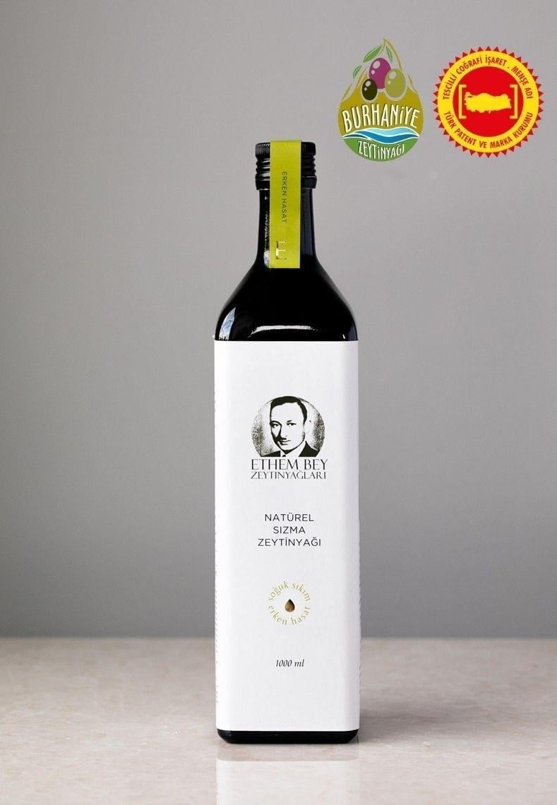 Coğrafi İşaretli 2024-2025 Ethem Bey Natürel Sızma Zeytinyağı 1000 Ml Cam Şişe
