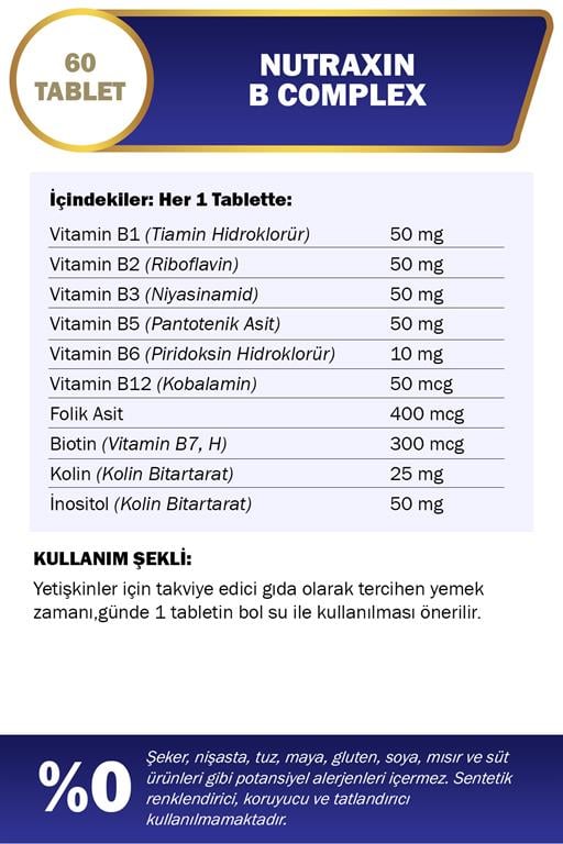 Nutraxin B Vitamin Complex 60 Tablet