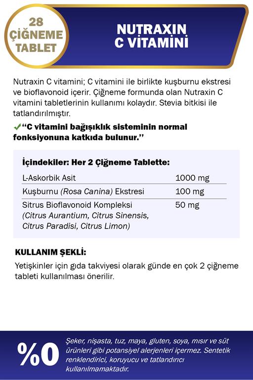Nutraxin Vitamin C 28 Çiğneme Tableti