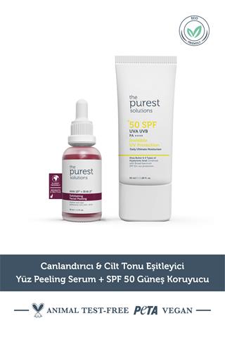 The Purest Solutions Canlandırıcı & Cilt Tonu Eşitleyici Yüz Peeling Serum + SPF+50 Güneş Koruyucu TPS131