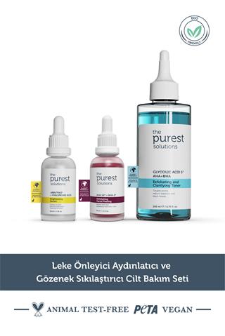 The Purest Solutions Leke Önlemeye Yardımcı Aydınlatıcı ve Gözenek Sıkılaştırmayı Hedefleyen Cilt Bakım Seti TPS112