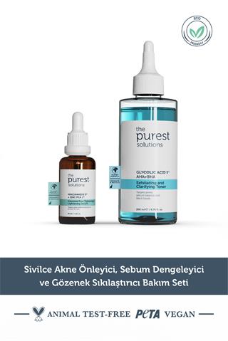 The Purest Solutions Sivilce Akne Karşıtı Sebum Dengeleme ve Gözenek Sıkılaştırmaya Yardımcı Bakım Seti 30 ml + 200 ml TPS108