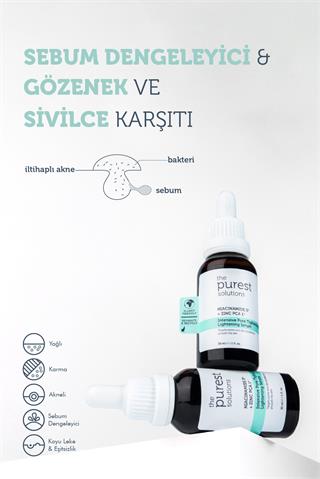 The Purest Solutions Sivilce Akne Karşıtı Sebum Dengeleme ve Gözenek Sıkılaştırmaya Yardımcı Bakım Seti 30 ml + 200 ml TPS108