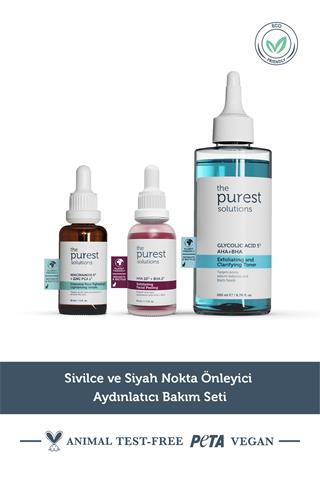 The Purest Solutions Sivilce ve Siyah Nokta Önlemeye Yardımcı Aydınlatıcı Bakım Seti 200 ml + 30 ml + 30 ml TPS111