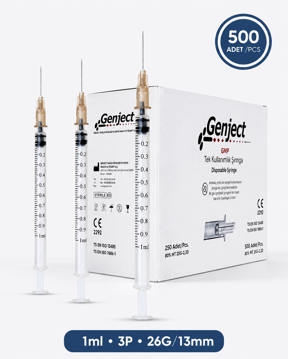 01 ml. , 3 Parçalı , 29G (0.33mm.), 13mm,Şeffaf İğneli Enjektör, Şırınga 500 Ad./Pkt.