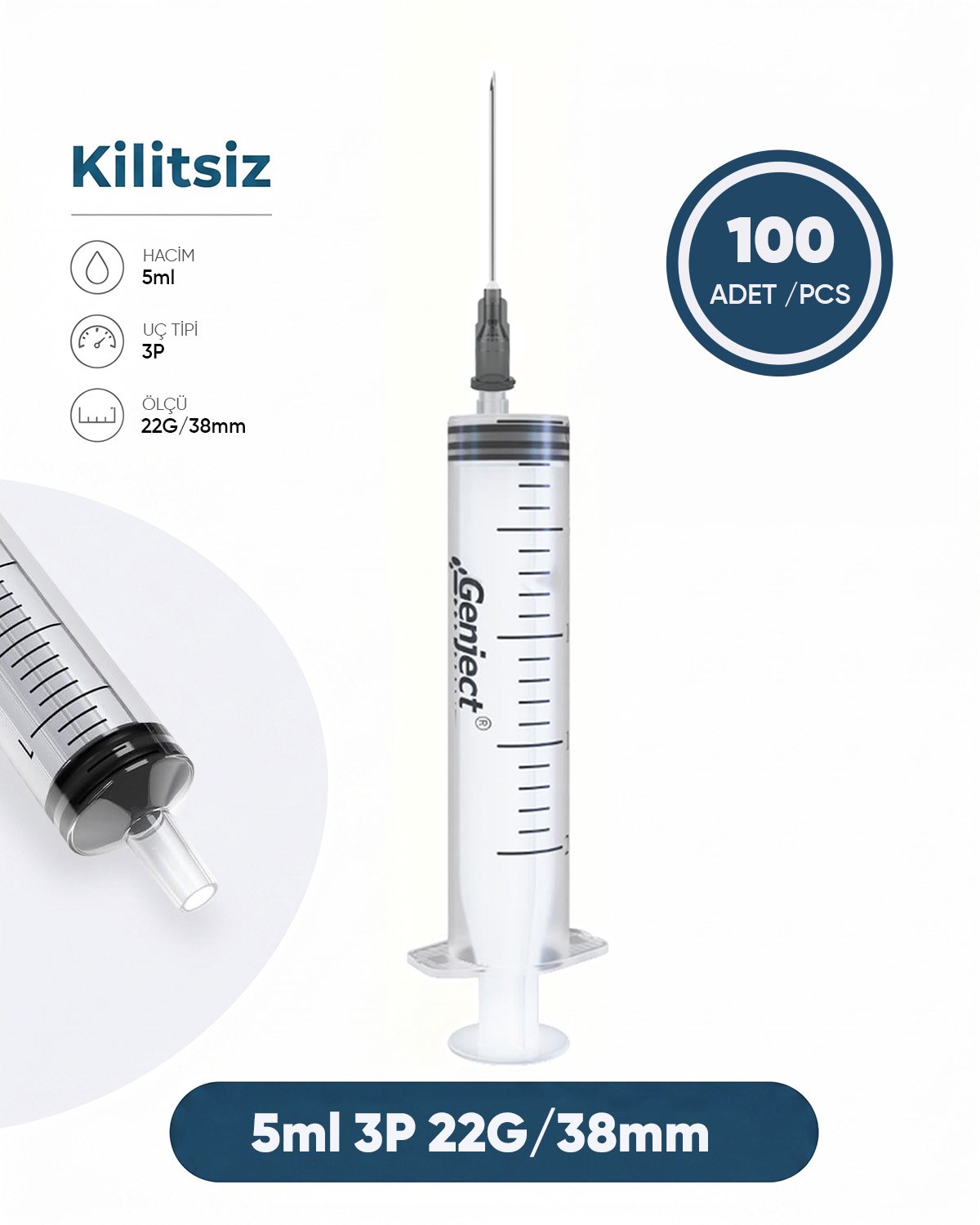 05 ml. , 3 Parçalı , 22G (0.72mm.), 38mm,Siyah İğneli Şırınga, Enjektör 100 Ad./Pkt.