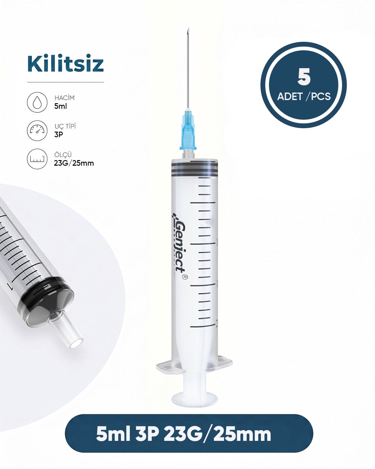 05 ml. , 3 Parçalı , 23G (0.64mm.), 25mm,Mavi İğneli Şırınga, Enjektör 5 Ad./Pkt.