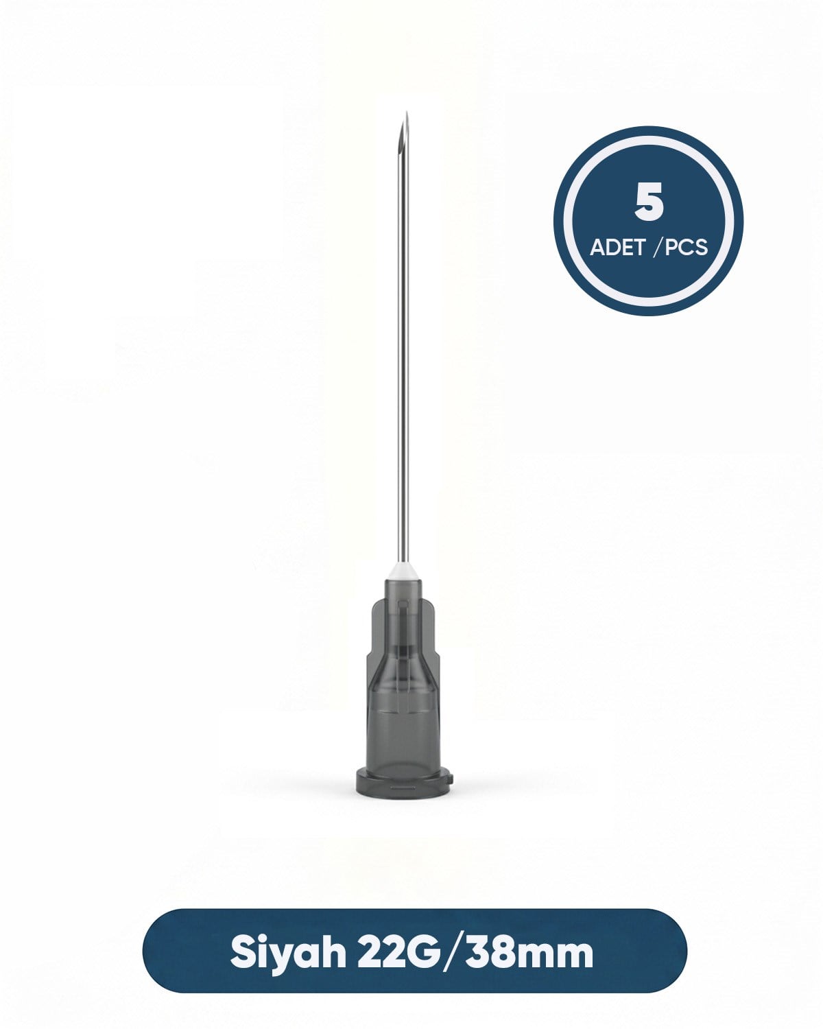 22G (0.82mm.), 38mm,Siyah Enjektör İğnesi 5 Ad./Pkt.