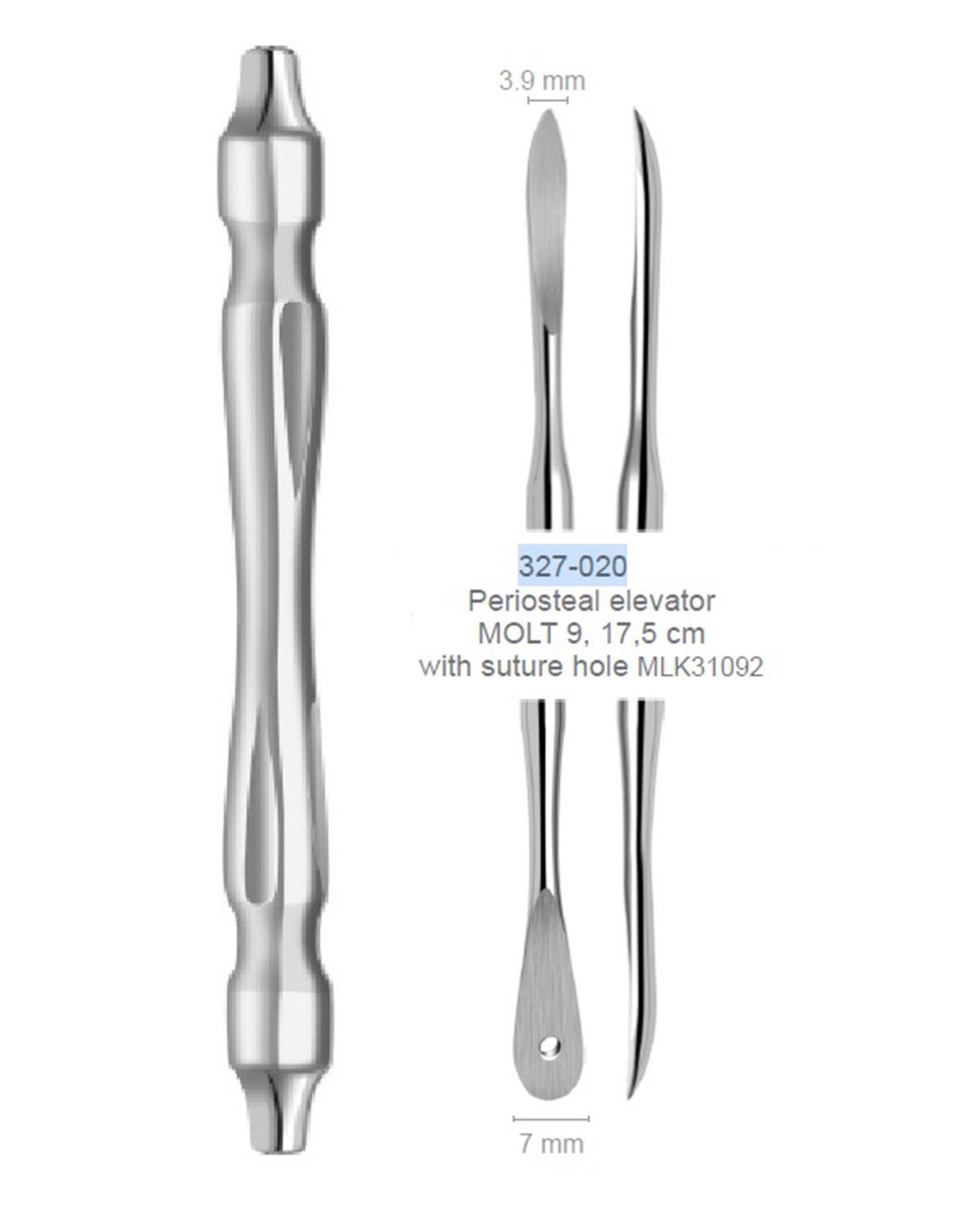Doğrusal Oval/Sivri Periost Elevatörü MOLT 9 4mm/7mm 18cm