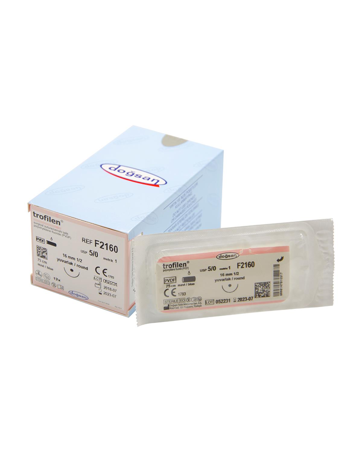 F2160 Trofilen 5/0 16 1/2 Yuvarlak (●) 75cm PVDF Emilemeyen Sütür 12 Ad./Pkt