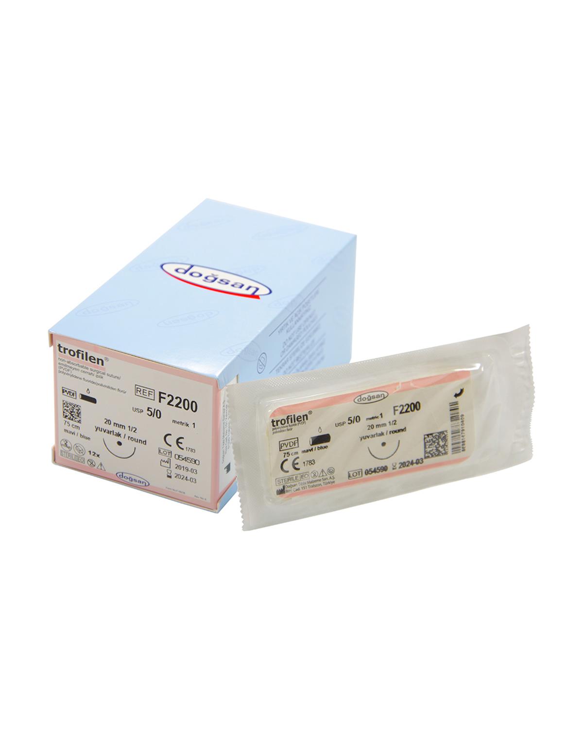 F2200 Trofilen 5/0 20 1/2 Yuvarlak (●) 75cm PVDF Emilemeyen Sütür 12 Ad./Pkt