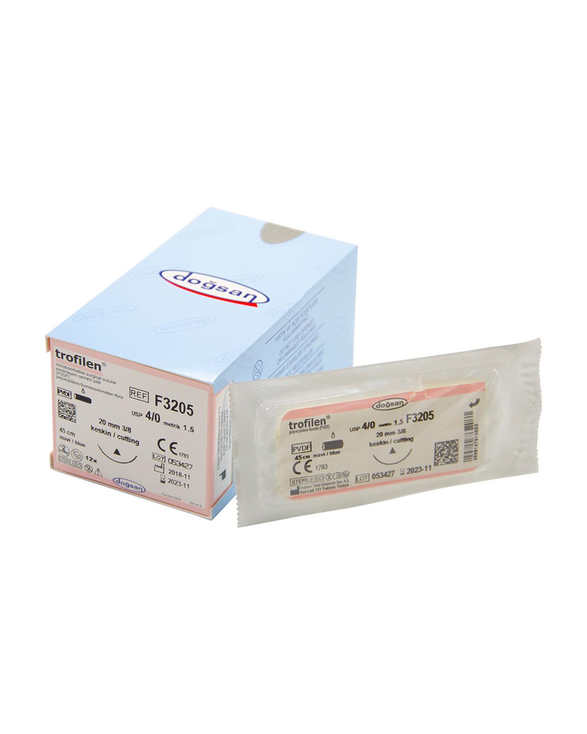 F3205 Trofilen 4/0 20 3/8 Keskin (Δ) 45cm PVDF Emilemeyen Sütür 12 Ad./Pkt