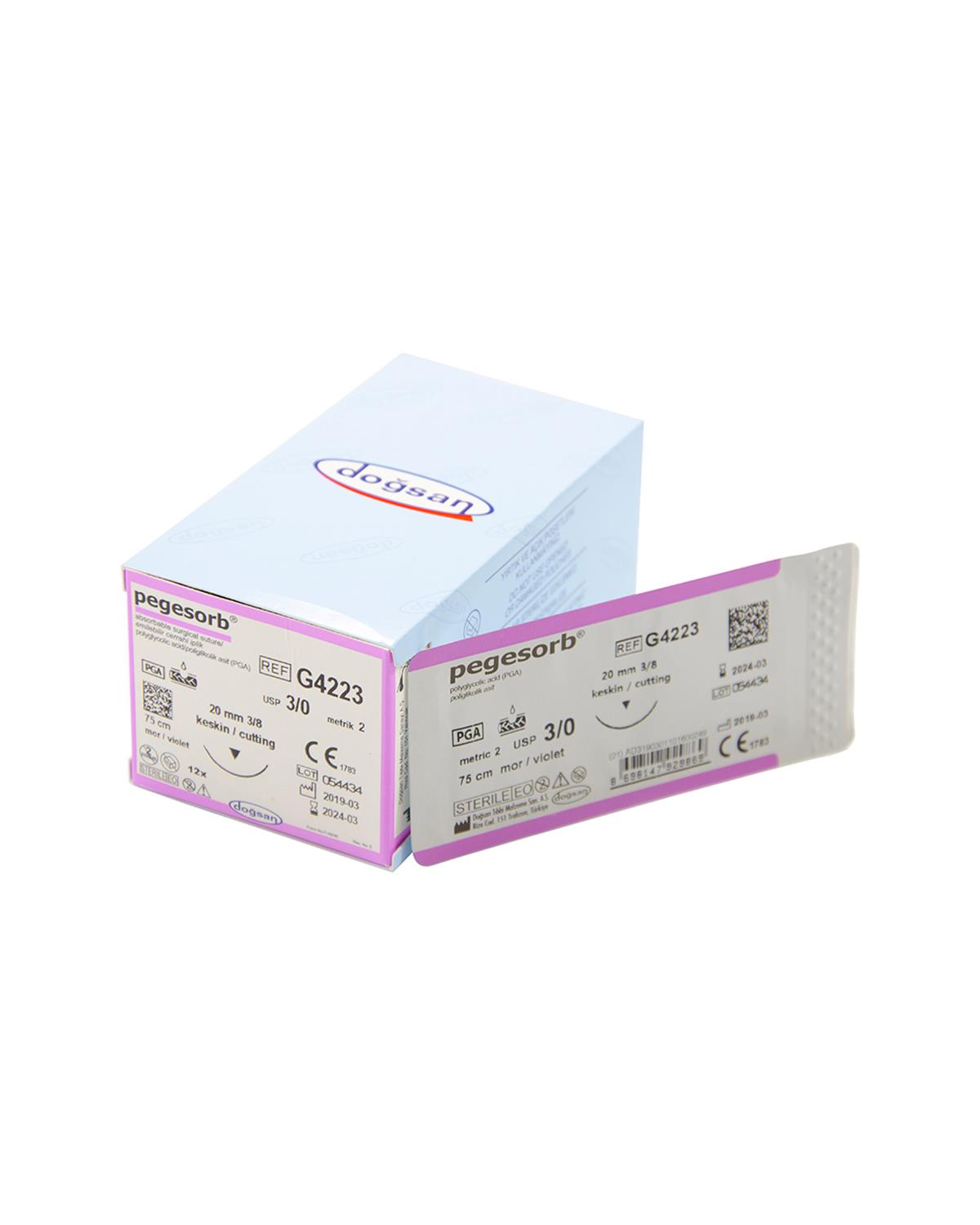 G4223 Pegesorb 3/0 20 3/8 Keskin (▼) 75cm PGA Emilebilir Sütür 12 Ad./Pkt