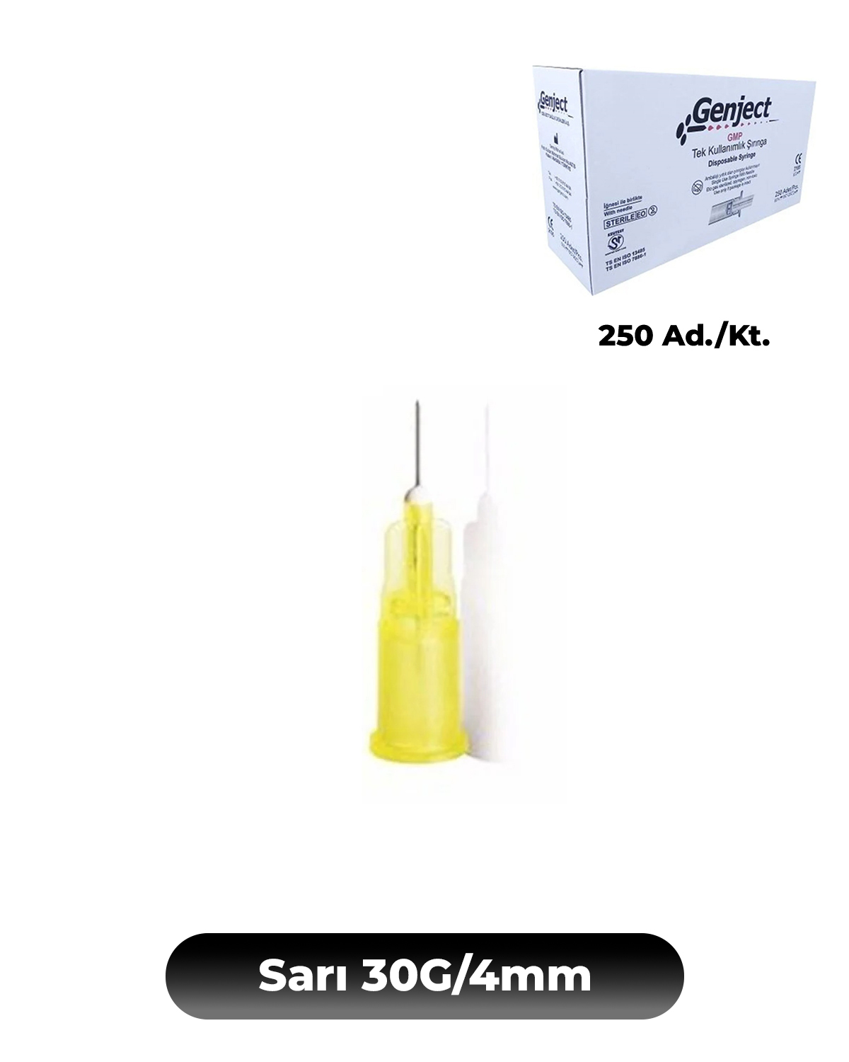 Genject  Kilitsiz (Luer Slip) Enjektör ve İğneler 30G (0-3mm-) 4mm 500- 152MML141