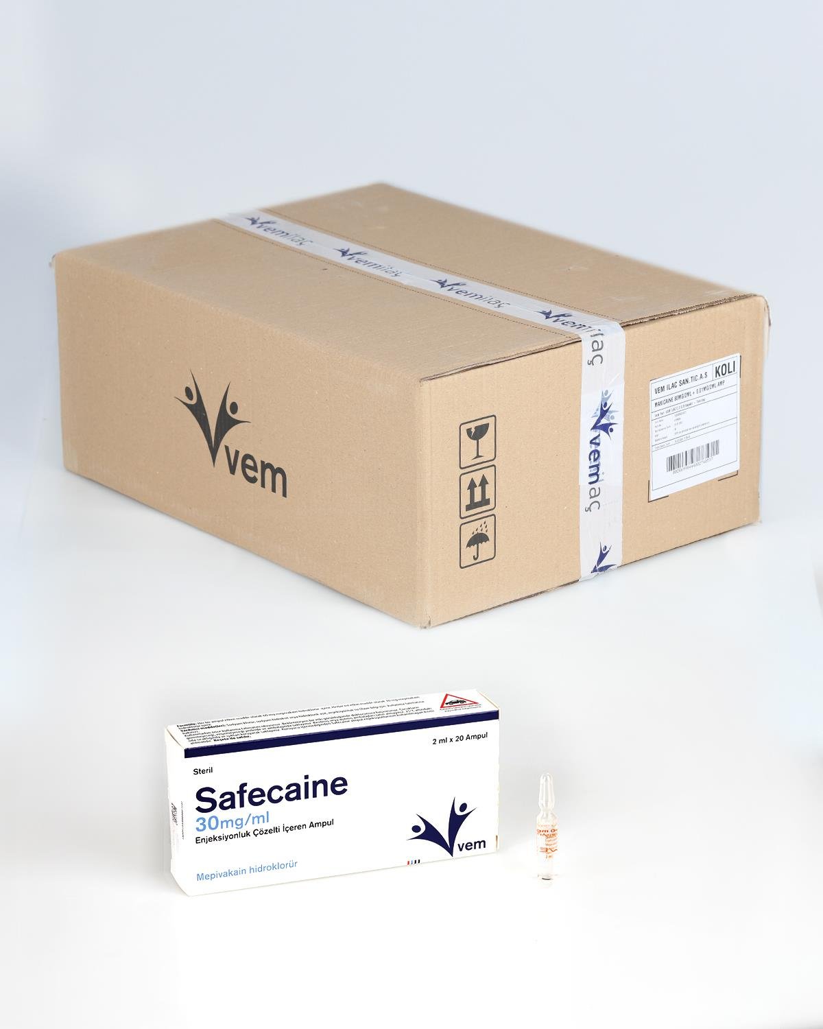 SAFECAİNE 30 mg/ml mepivakain etken maddleli enjeksiyonluk çözelti içeren ampul, 2 mL, 20 ampul/kutu, 56 kutu/koli Seti