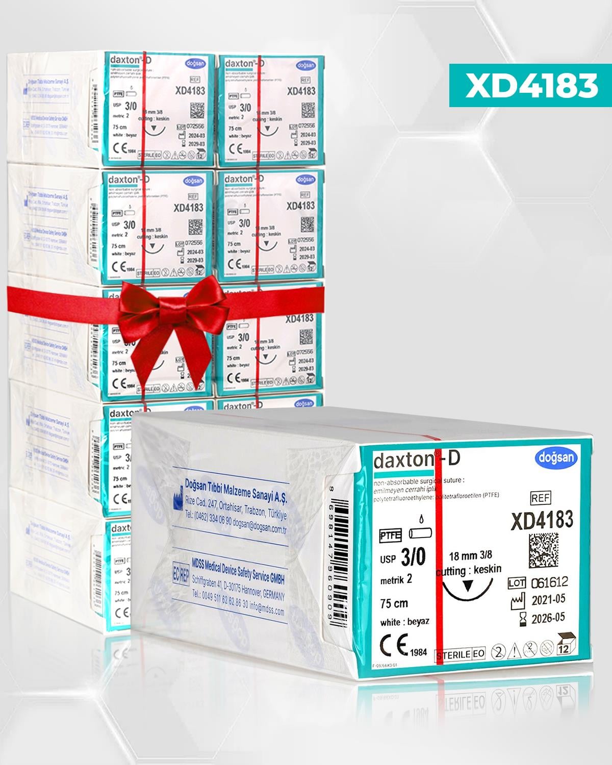 SET00101 DOĞSAN Daxton-D 3/0 18 3/8 Keskin (▼) 75cm TEFLON Emilemeyen Sütür 10 Kt./Set