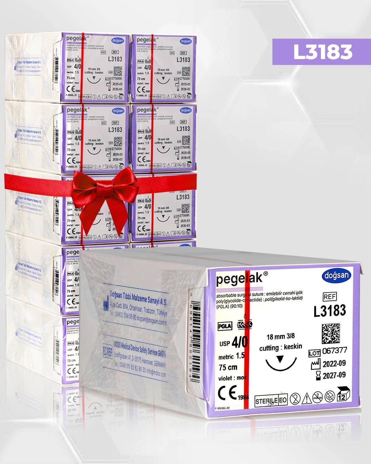 SET00104 DOĞSAN Pegelak 4/0 18 3/8 Keskin (▼) 75cm PGLA Emilebilir Sütür 10 Kt./Set