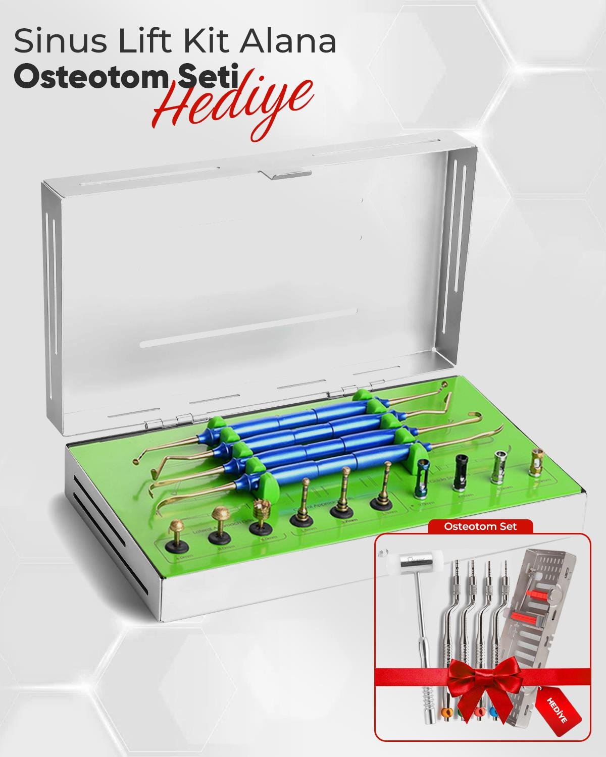Sinüs Lifting Aleti 14 Ad./Kaset (Osteotom Set Hediyeli)