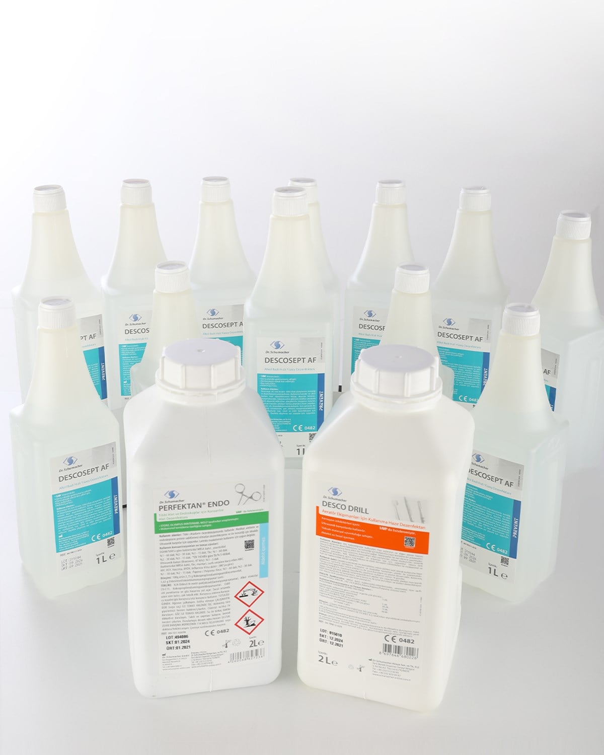 Standart Klinik Dezenfektan Seti (Descosept Af Yüzey Dezenfektanı 12 lt./Perfektan Endo Alet Dezenfektanı 2  lt./Desco Drill Frez Dezenfektanı  lt.)