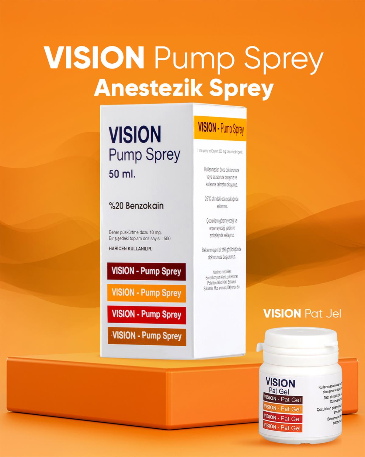 Vision Pump Sprey % 20 Benzokain, Vision Muz Aromalı Topikal Anestezik Sprey, Benzokain 20 mg
