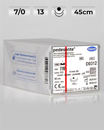 D0312 DOĞSAN Pedesente 7/0 13 3/8 Yuvarlak (●),çift 45cm PDO Emilebilir Sütür 12 Ad./Pkt