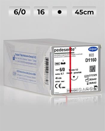 D1160 DOĞSAN Pedesente 6/0 16 1/2 Yuvarlak (●) 75cm PDO Emilebilir Sütür 12 Ad./Pkt