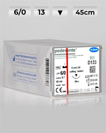 D133 DOĞSAN Pedesente 6/0 13 3/8 Keskin (▼) 45cm PDO Emilebilir Sütür 12 Ad./Pkt