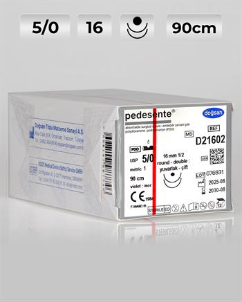 D21602 DOĞSAN Pedesente 5/0 16 1/2 Yuvarlak (●),çift 90cm PDO Emilebilir Sütür 12 Ad./Pkt