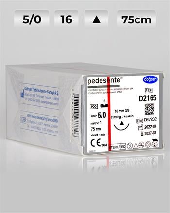 D2165 DOĞSAN Pedesente 5/0 16 3/8 Keskin (Δ) 75cm PDO Emilebilir Sütür 12 Ad./Pkt