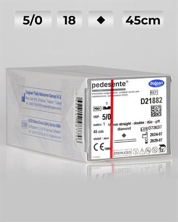 D21882 DOĞSAN Pedesente 5/0 18 1 Diamond 45cm PDO Emilebilir Sütür 12 Ad./Pkt