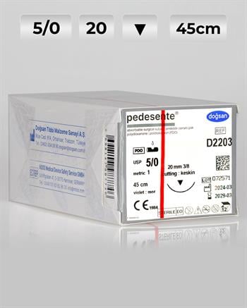 D2203 DOĞSAN Pedesente 5/0 20 3/8 Keskin (▼) 45cm PDO Emilebilir Sütür 12 Ad./Pkt