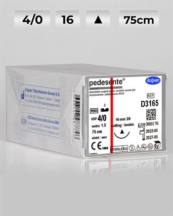 D3165 DOĞSAN Pedesente 4/0 16 3/8 Keskin (Δ) 75cm PDO Emilebilir Sütür 12 Ad./Pkt