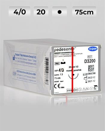 D3200 DOĞSAN Pedesente 4/0 20 1/2 Yuvarlak (●) 75cm PDO Emilebilir Sütür 12 Ad./Pkt