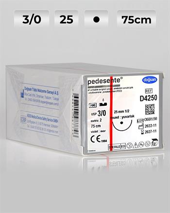 D4250 DOĞSAN Pedesente 3/0 25 1/2 Yuvarlak (●) 75cm PDO Emilebilir Sütür 12 Ad./Pkt