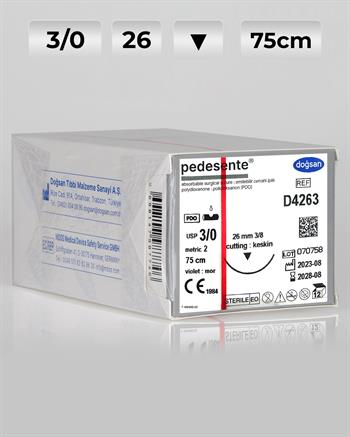 D4263 DOĞSAN Pedesente 3/0 26 3/8 Keskin (▼) 75cm PDO Emilebilir Sütür 12 Ad./Pkt