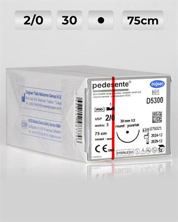 D5300 DOĞSAN Pedesente 2/0 30 1/2 Yuvarlak (●) 75cm PDO Emilebilir Sütür 12 Ad./Pkt