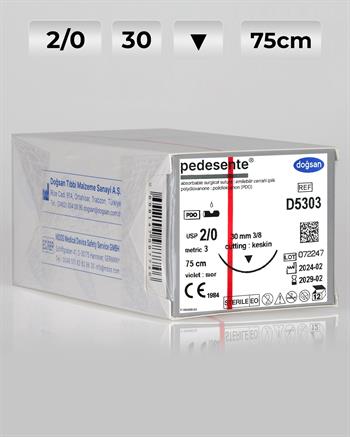 D5303 DOĞSAN Pedesente 2/0 30 3/8 Keskin (▼) 75cm PDO Emilebilir Sütür 12 Ad./Pkt