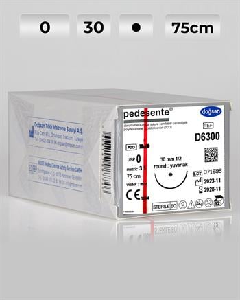 D6300 DOĞSAN Pedesente 0 30 1/2 Yuvarlak (●) 75cm PDO Emilebilir Sütür 12 Ad./Pkt