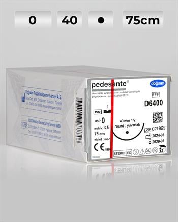 D6400 DOĞSAN Pedesente 0 40 1/2 Yuvarlak (●) 75cm PDO Emilebilir Sütür 12 Ad./Pkt