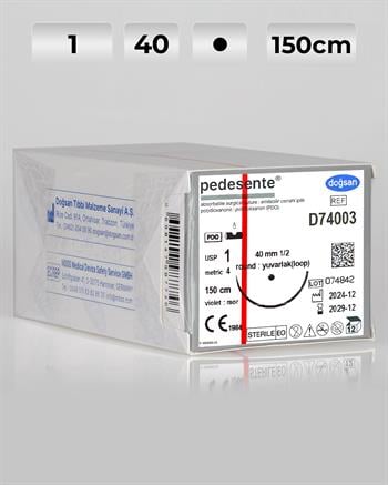D74003 DOĞSAN Pedesente 1 40 1/2 Yuvarlak (●) 150cm PDO Emilebilir Sütür 12 Ad./Pkt
