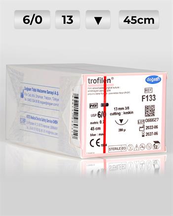 F133 DOĞSAN Trofilen 6/0 13 3/8 Keskin (▼) 45cm PVDF Emilemeyen Sütür 12 Ad./Pkt
